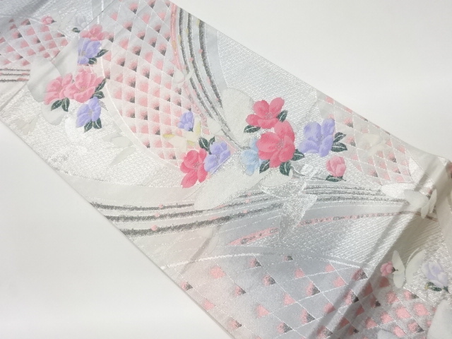JAPANESE KIMONO / VINTAGE FUKURO OBI / WOVEN BUTTERFLY & CAMELLIA
